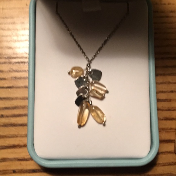 Sterling necklace, hearts & citrine color beads. - Picture 1 of 2